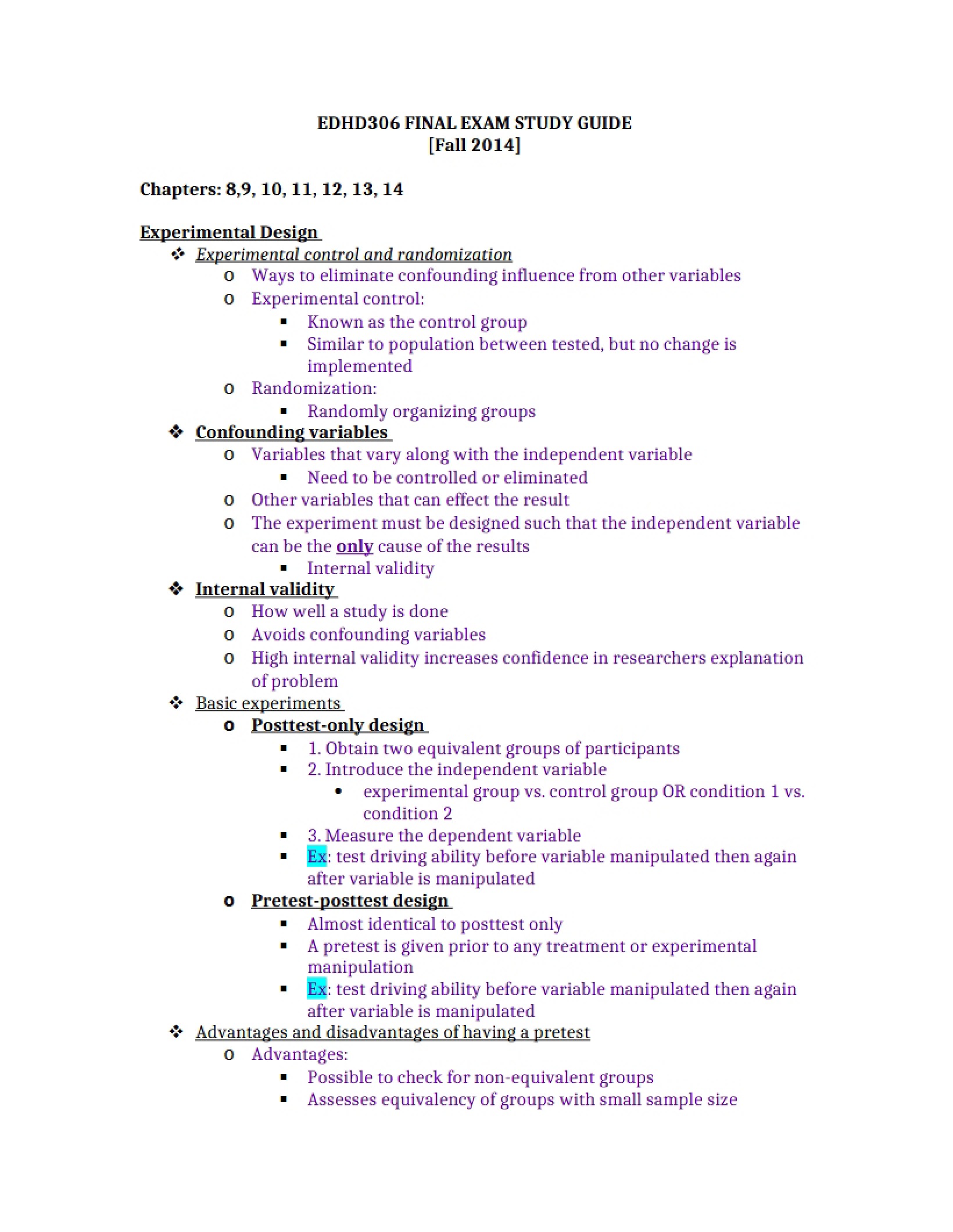 Study Guide for Final - EDHD 306