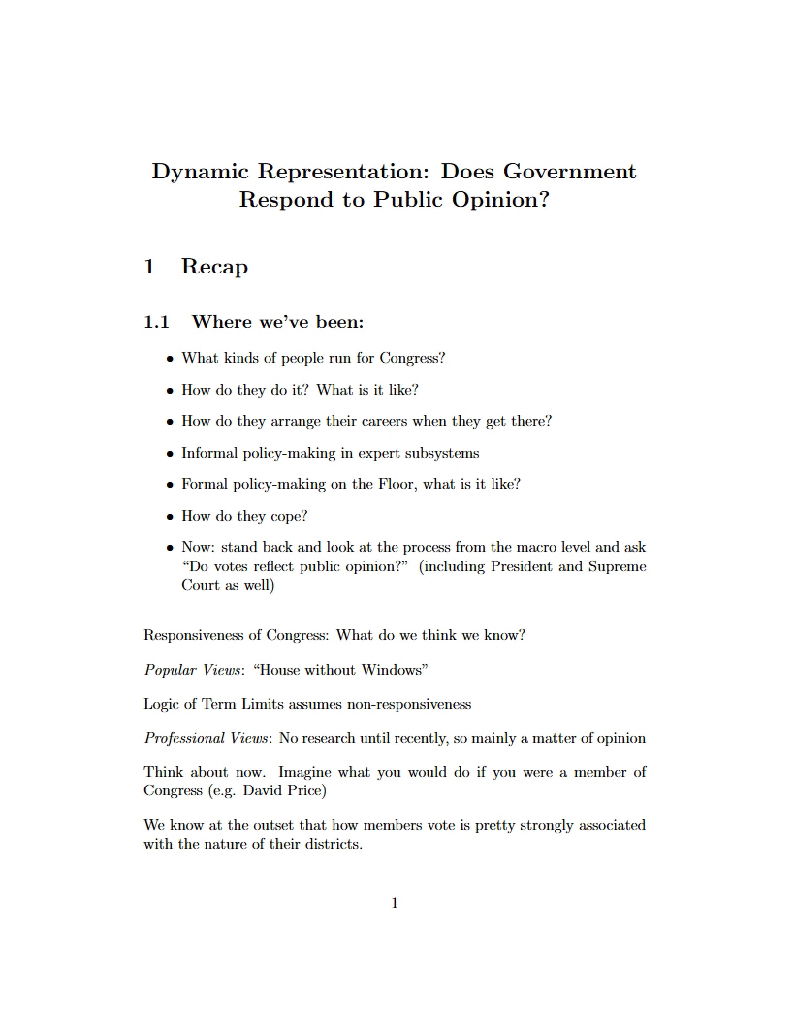 Political Representation (Lecture 20)