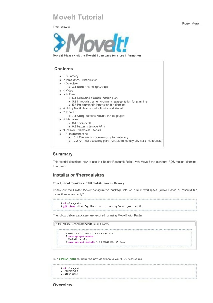 Tutorial for MoveIt