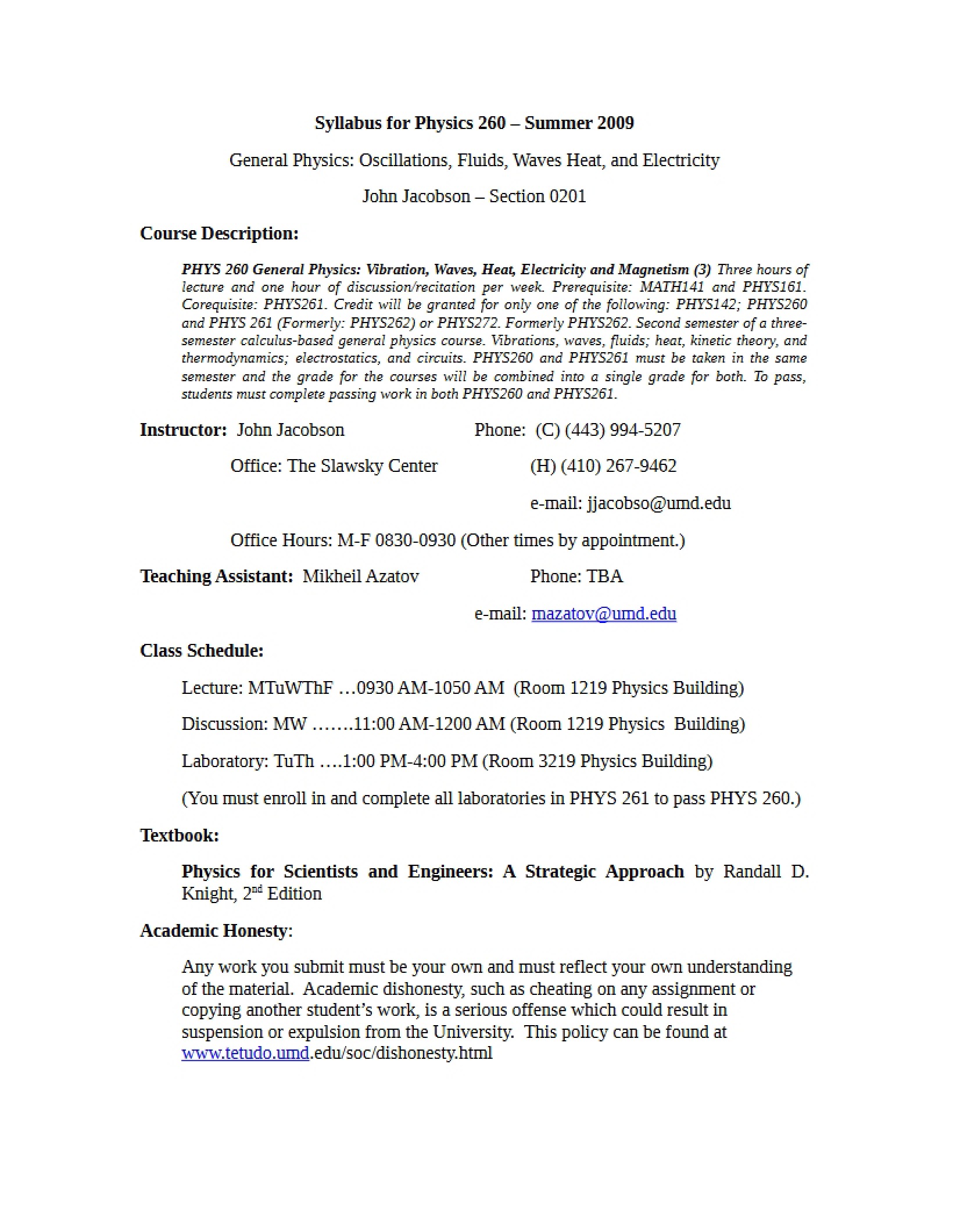General Physics Syllabus