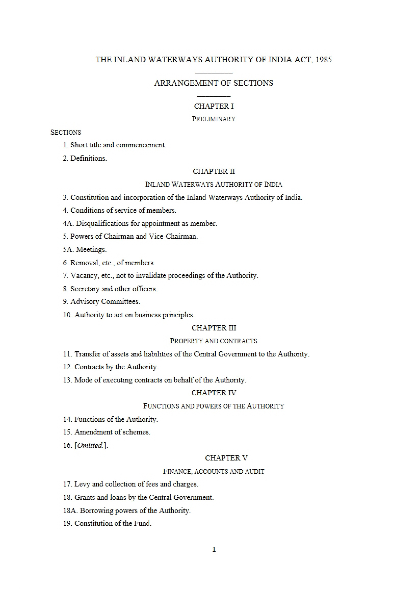 1985 Act Inland Waterways Authority of India