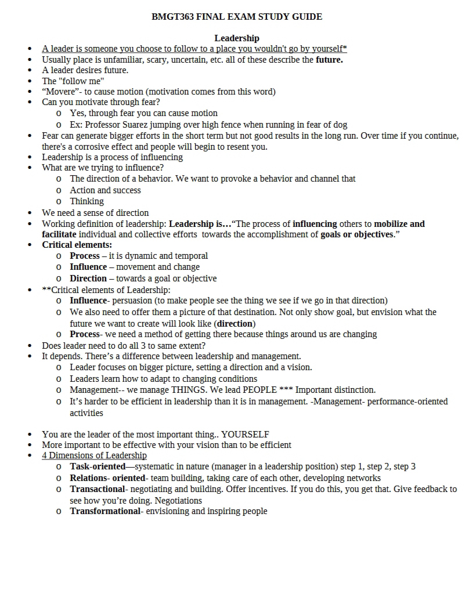 Study Guide for Exam