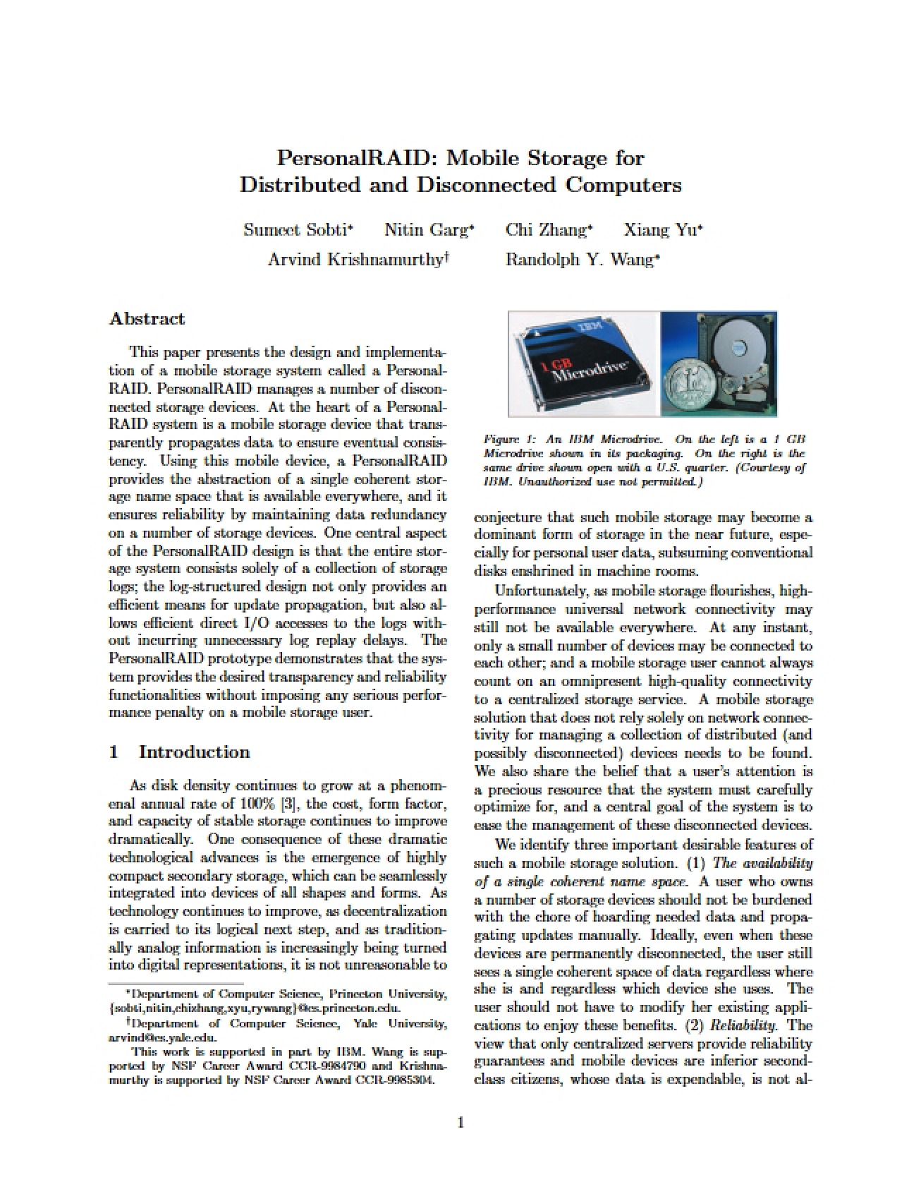 Mobile Storage for Disconnected Computers PersonalRAID