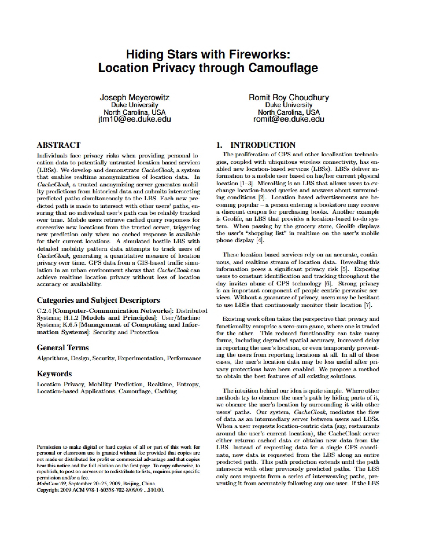 Camouflage for Location Privacy
