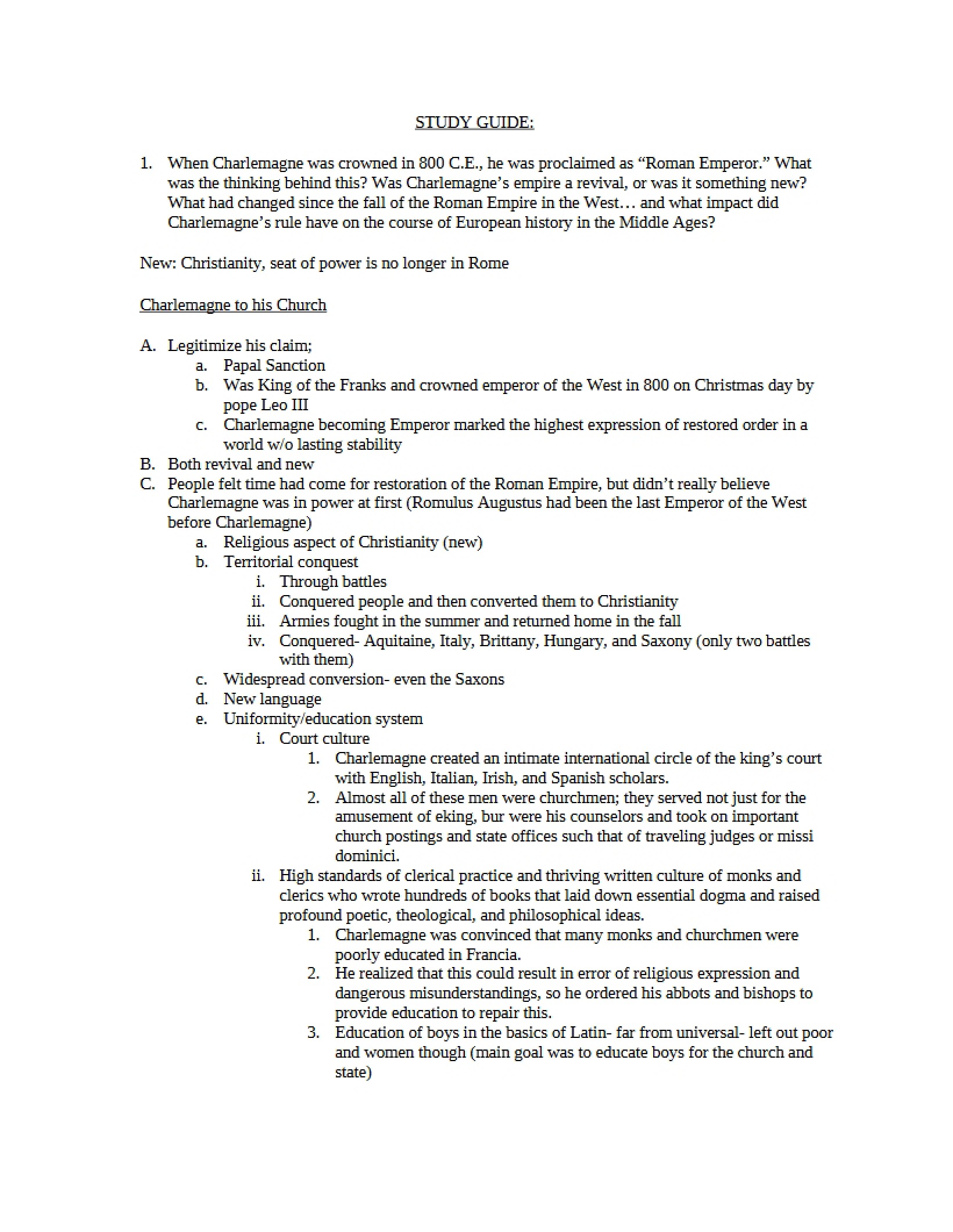 Western Civ Study Guide