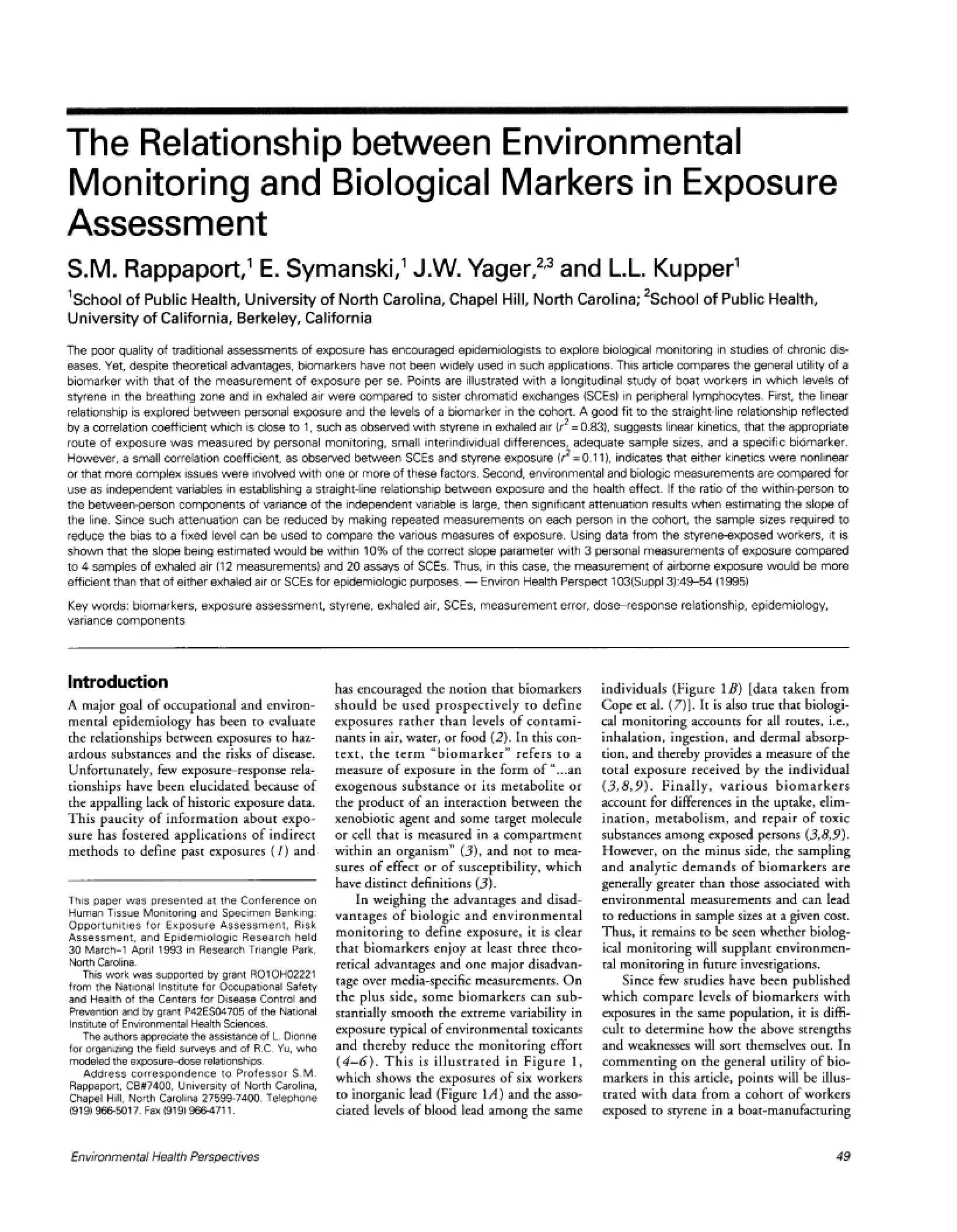 Monitoring the Environment Relationships