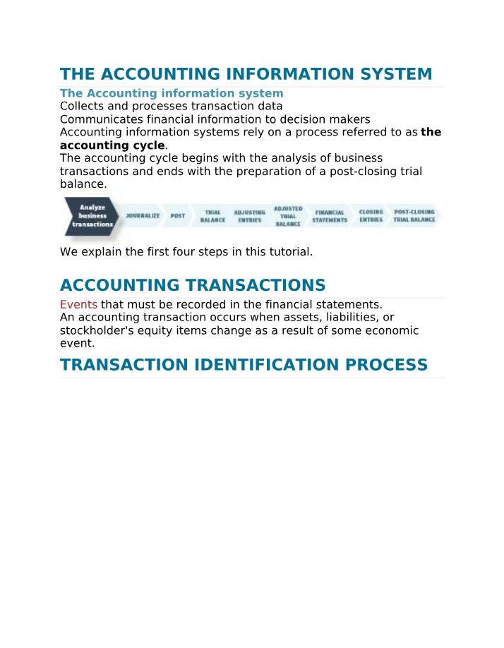 Accounting Information Systems and the Recording Process