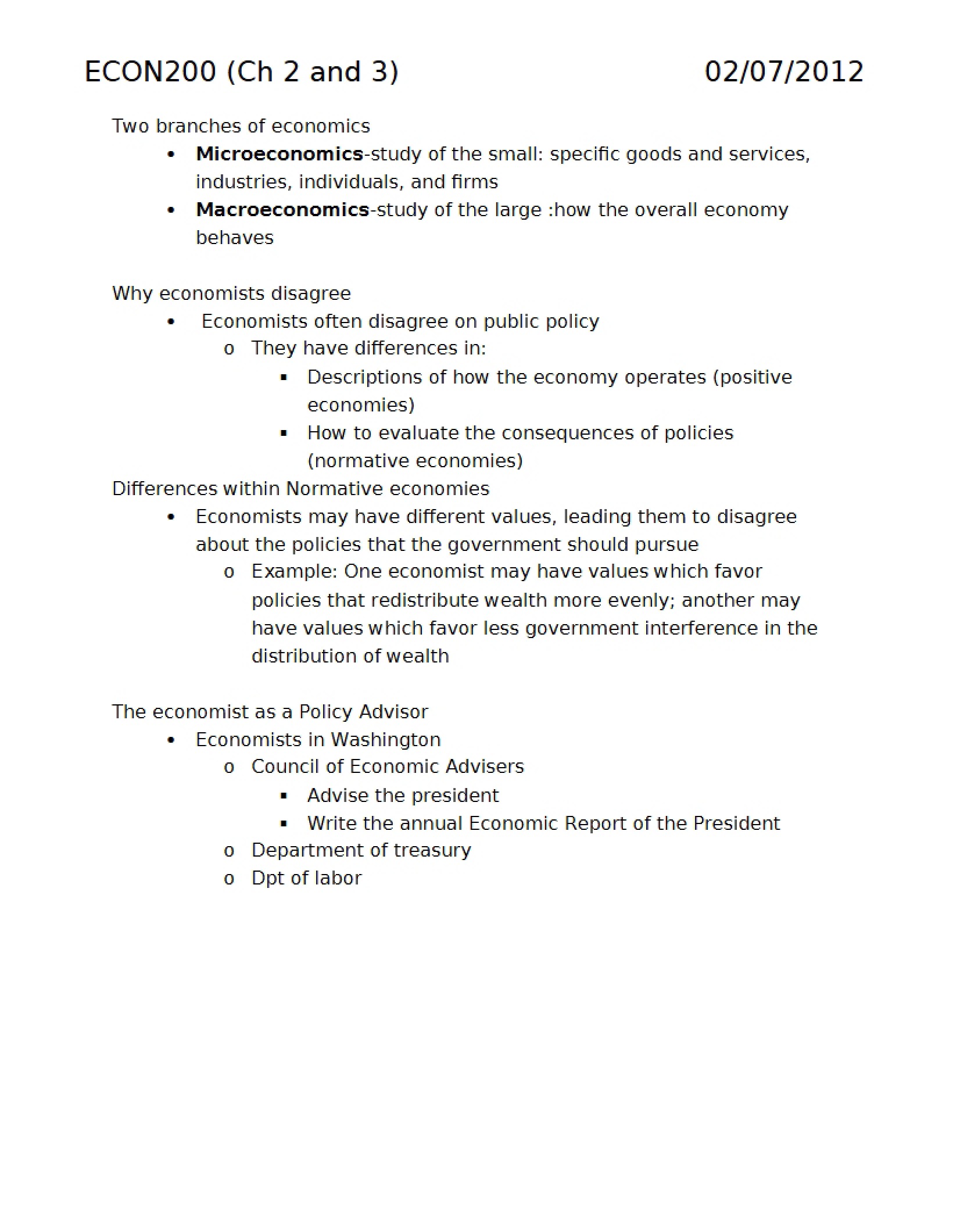 ECON 200 Lecture Notes (Set 5)