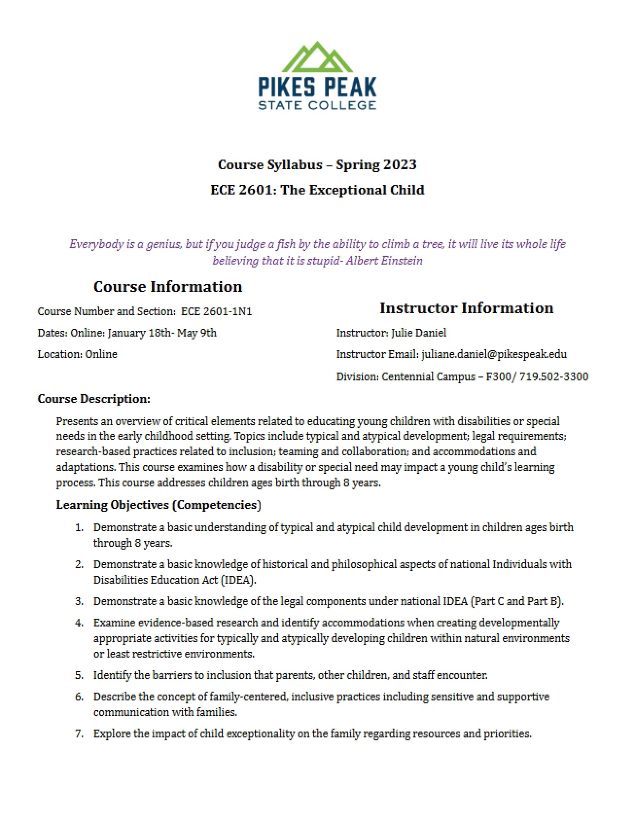 Syllabus for The Exceptional Child