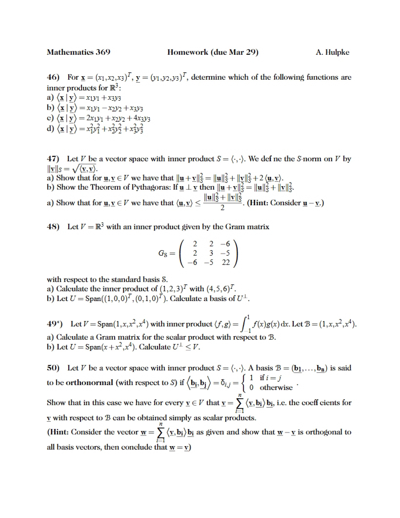 Linear Algebra Homework