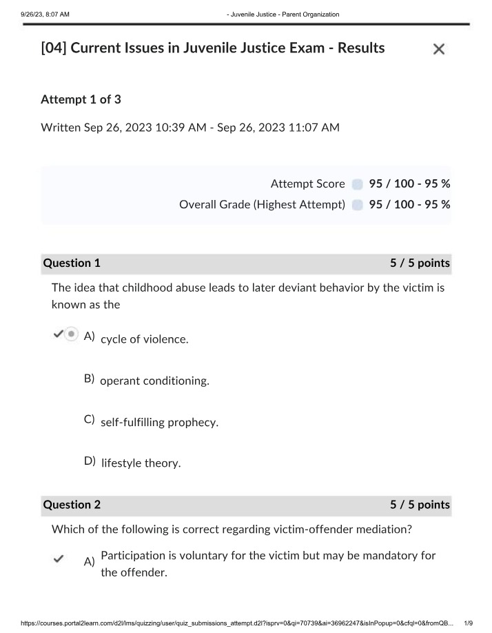 Juvenile Justice - Key Concepts and Exam Results