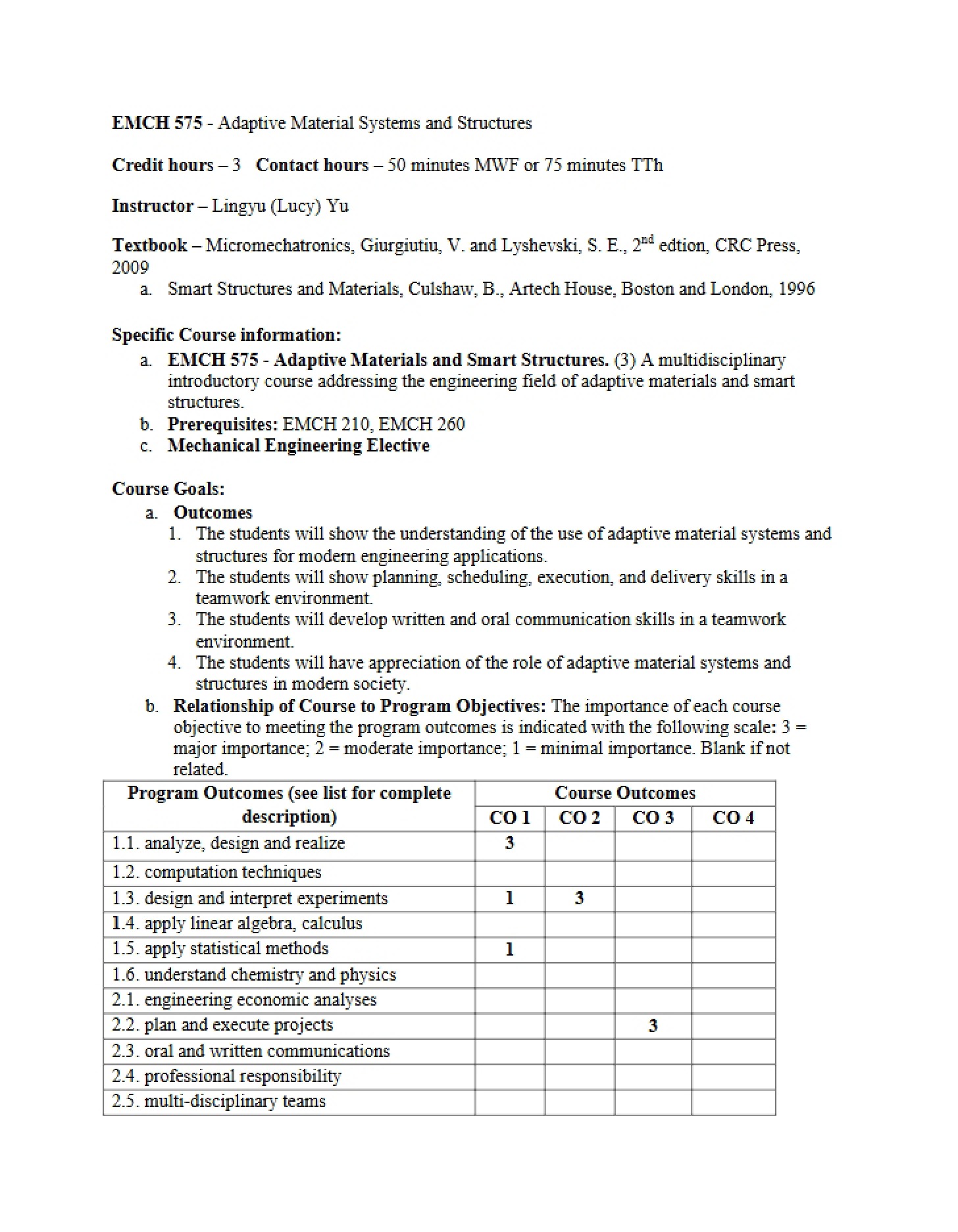 Adaptive Material Systems and Structures Syllabus (EMCH 575)