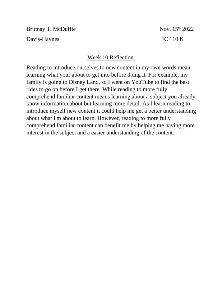 Reflection for Week 10