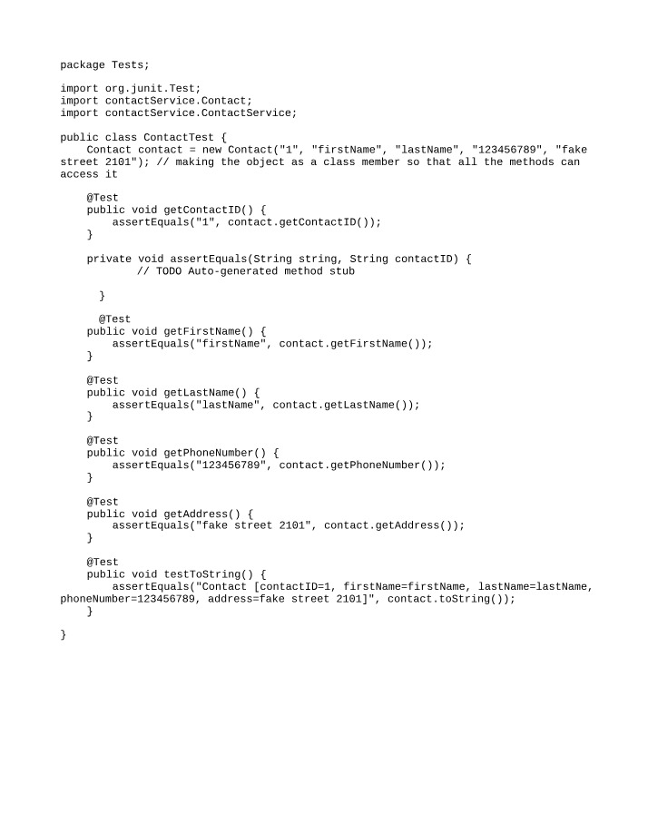 Test for ContactService - ContactTest.java