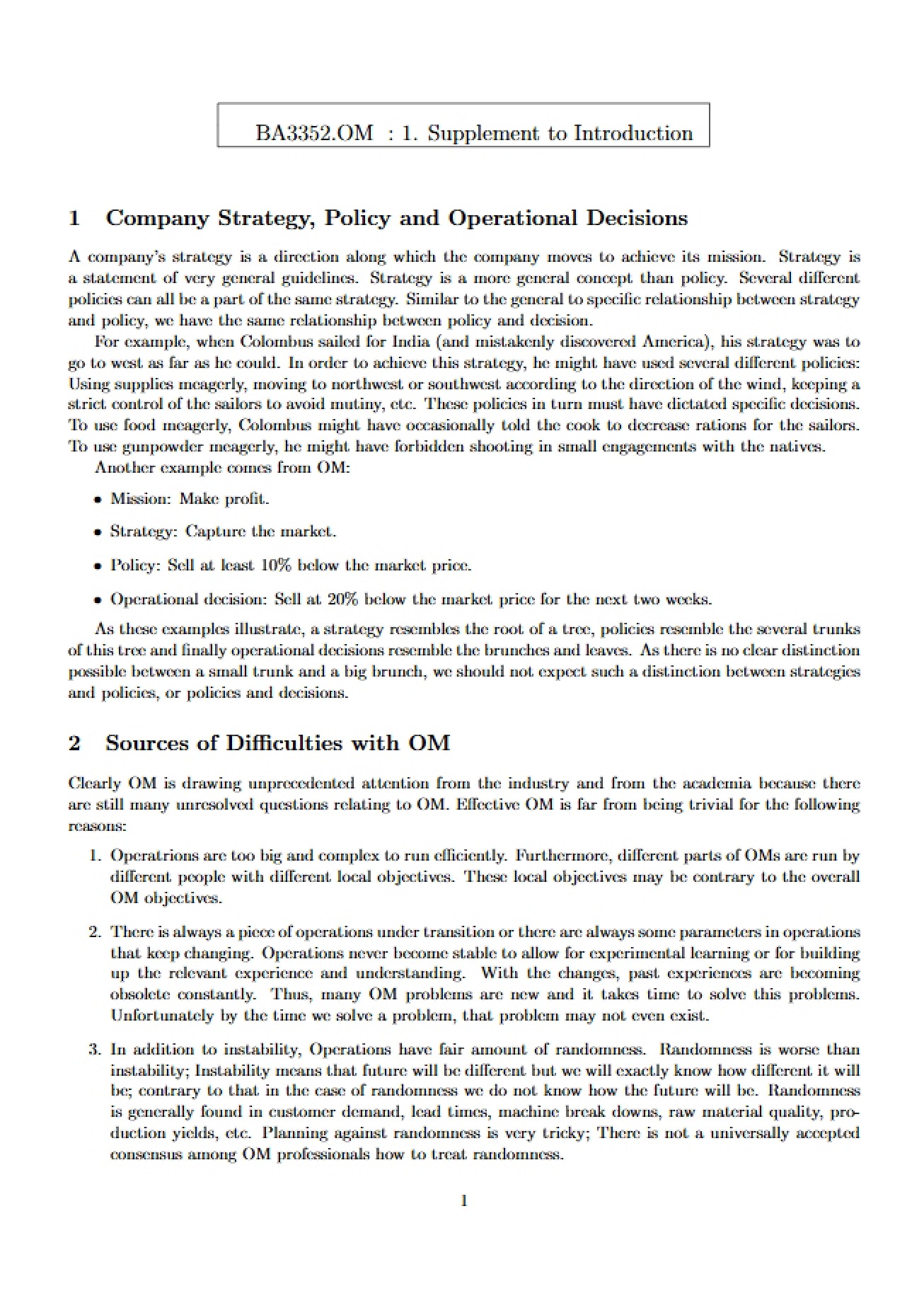 Operations Management Lecture Notes