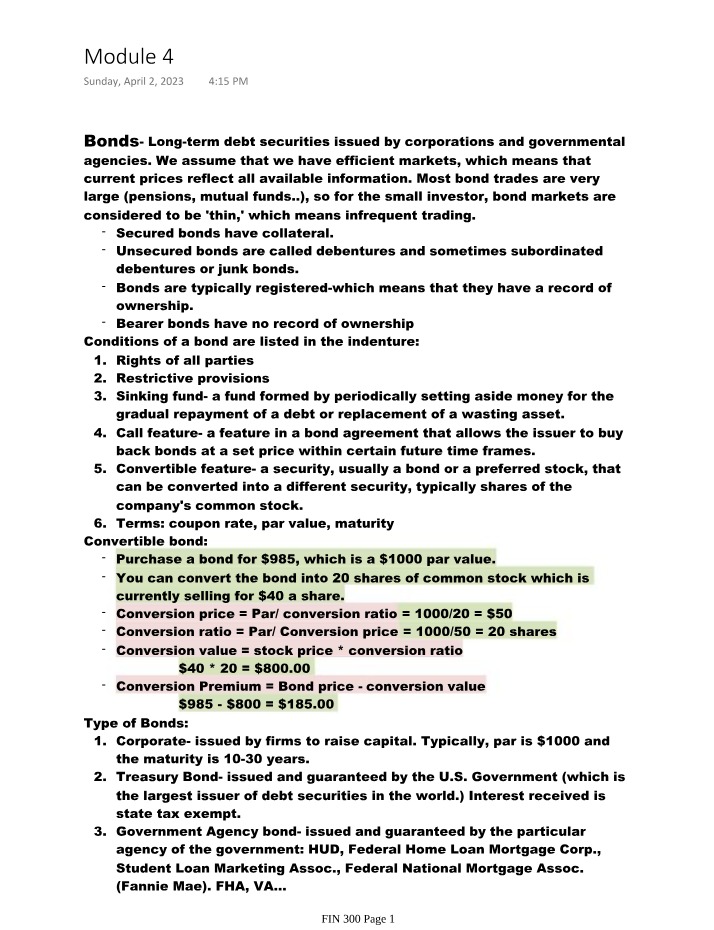 Bonds and Stock Problems - Module 4
