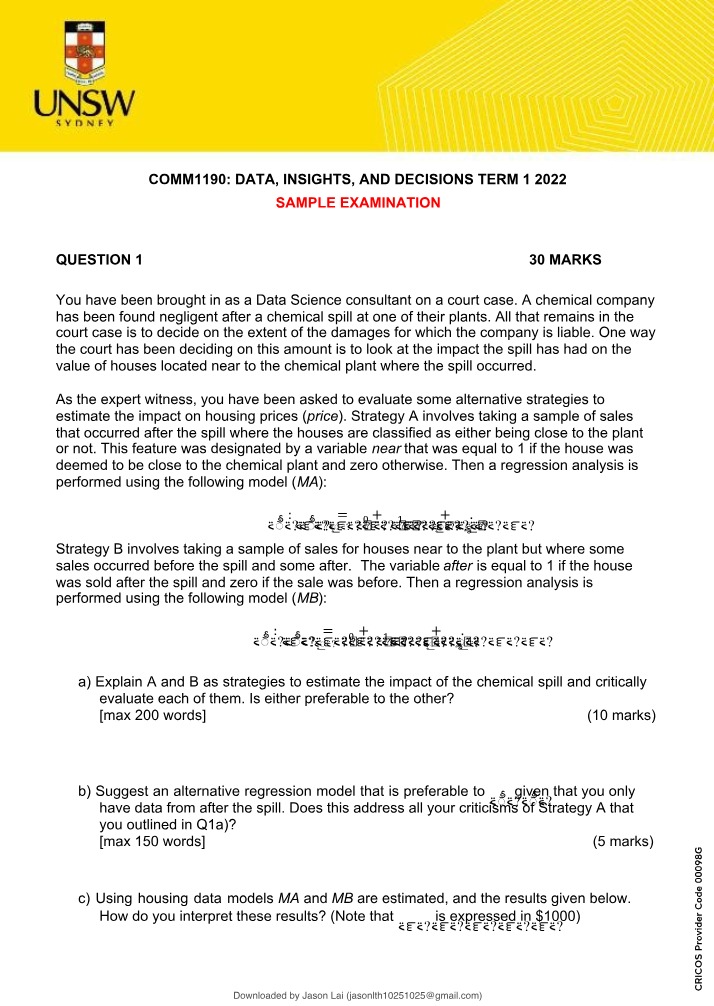 Sample Examination for COMM1190 (Term 1 2022)