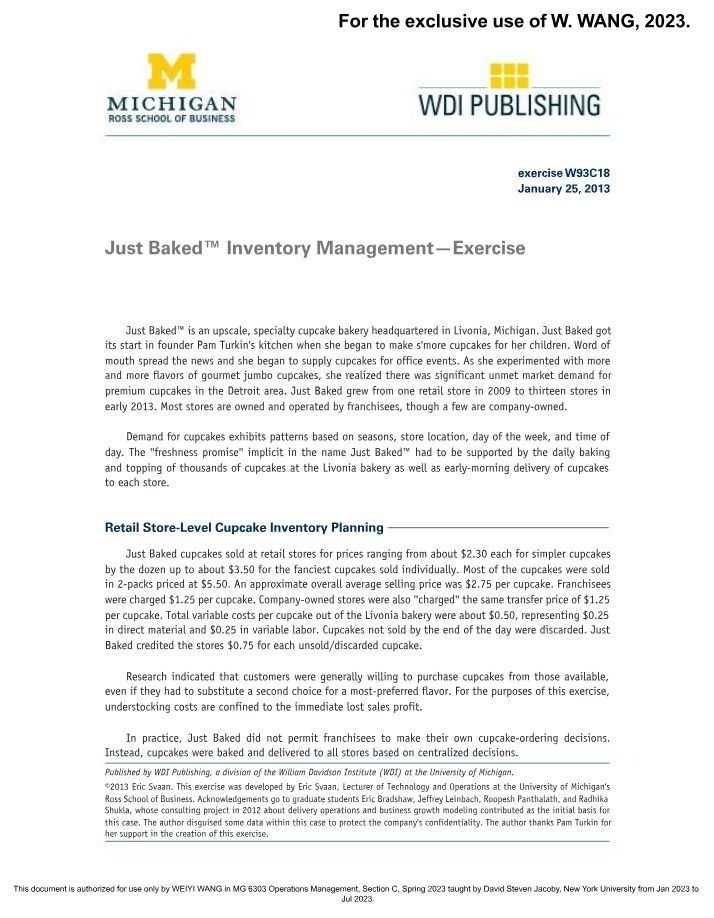 Inventory Management Exercise - Just Baked