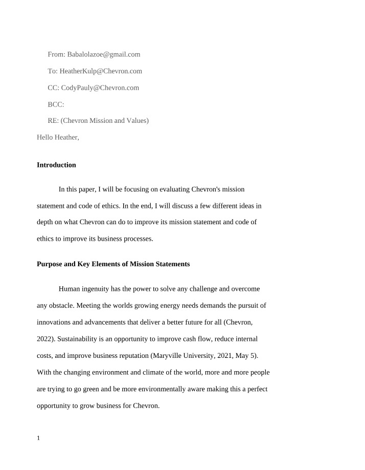 Analysis of Chevron Mission and Values