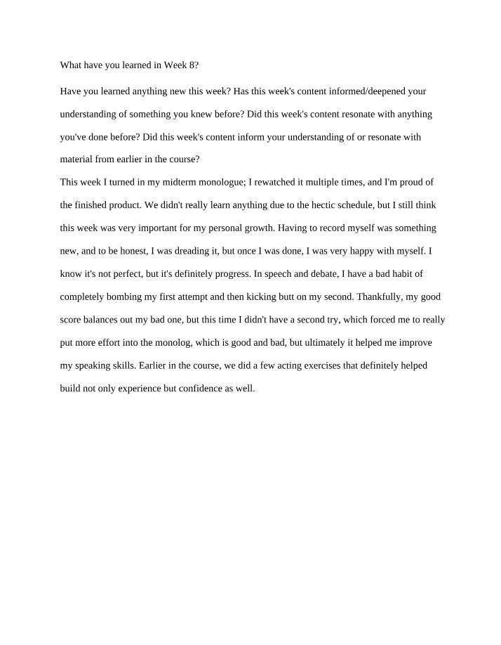 Week 8 Theater Reflection
