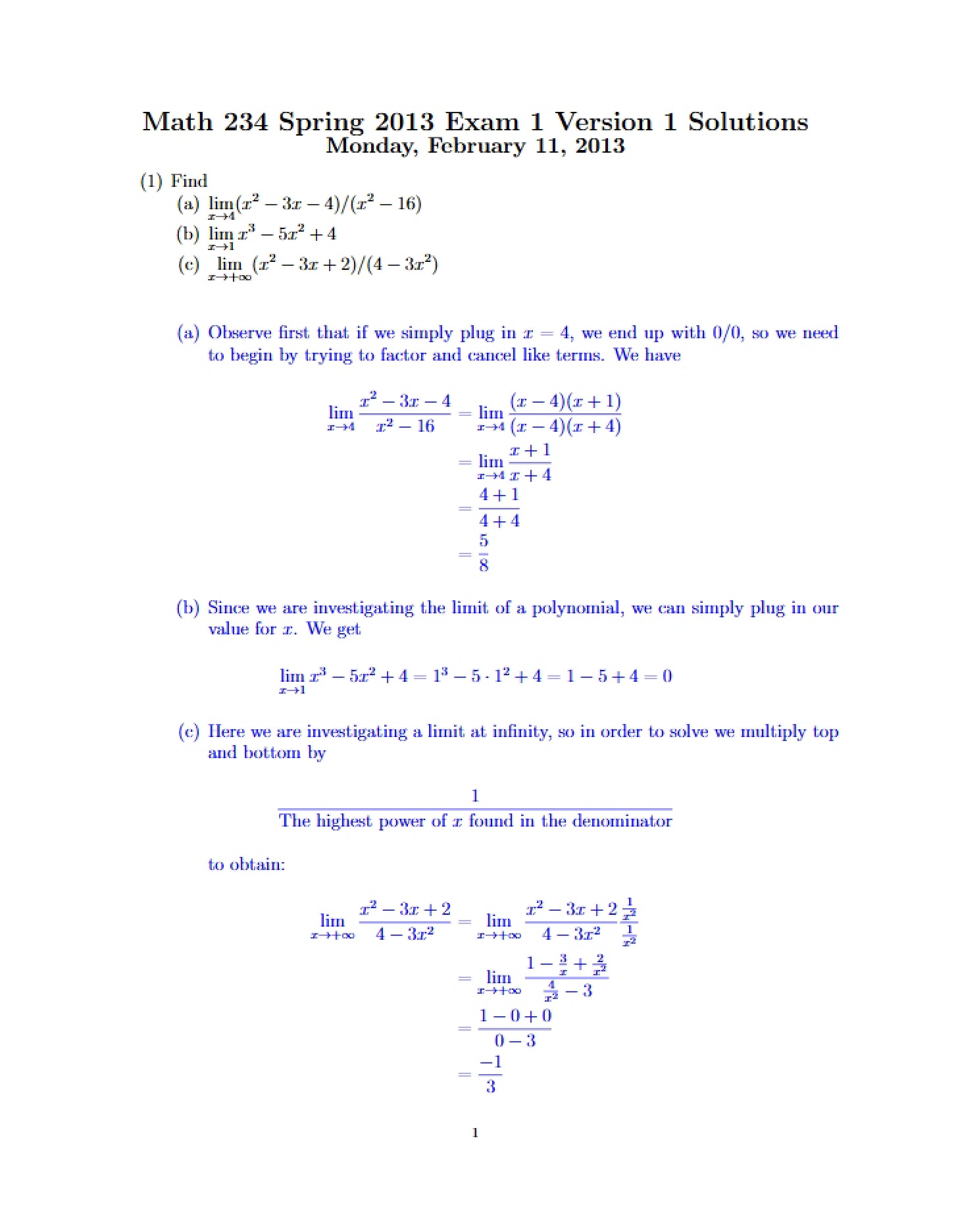 Solutions for Mock Midterm 1C