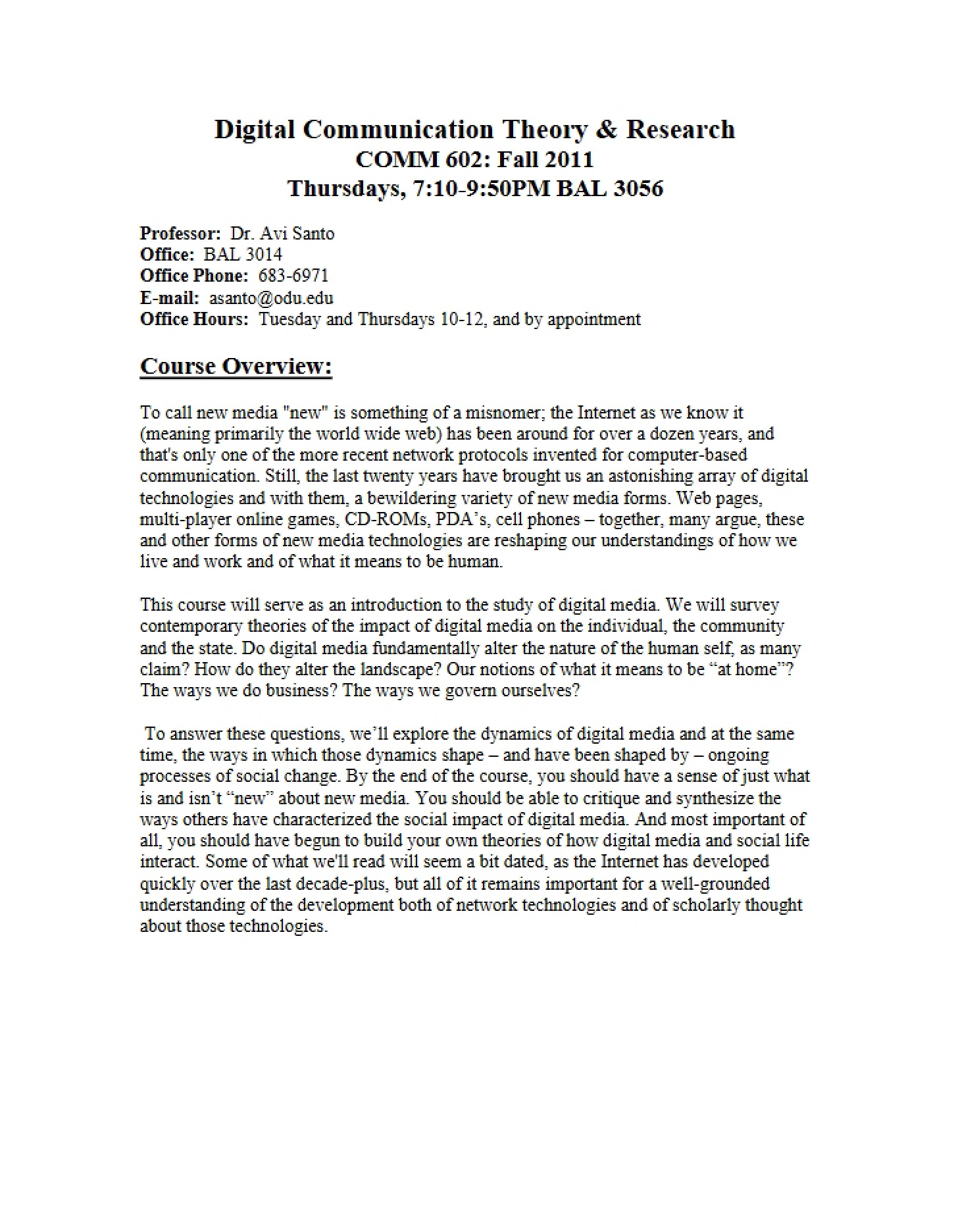 Course Syllabus