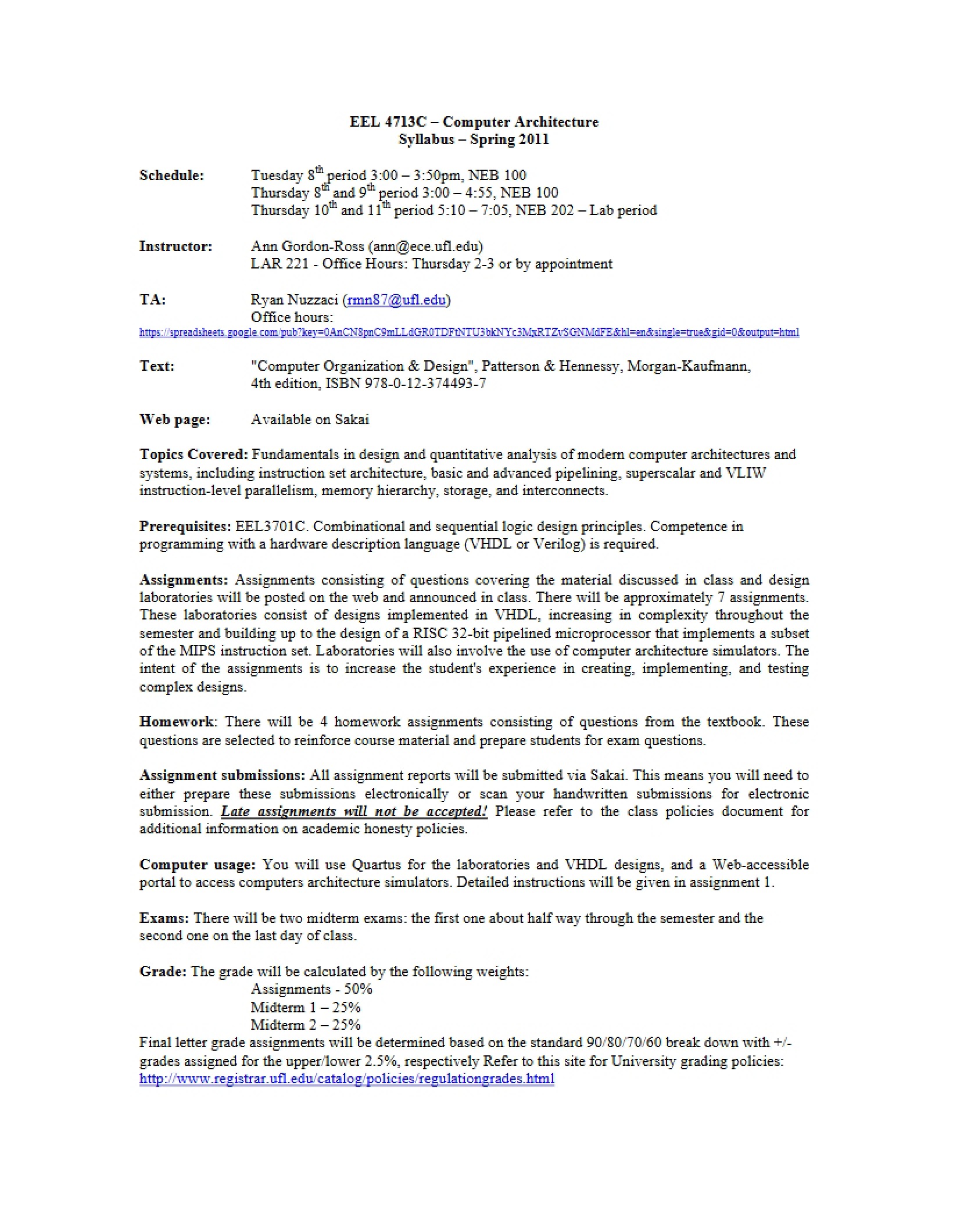 Computer Architecture Syllabus