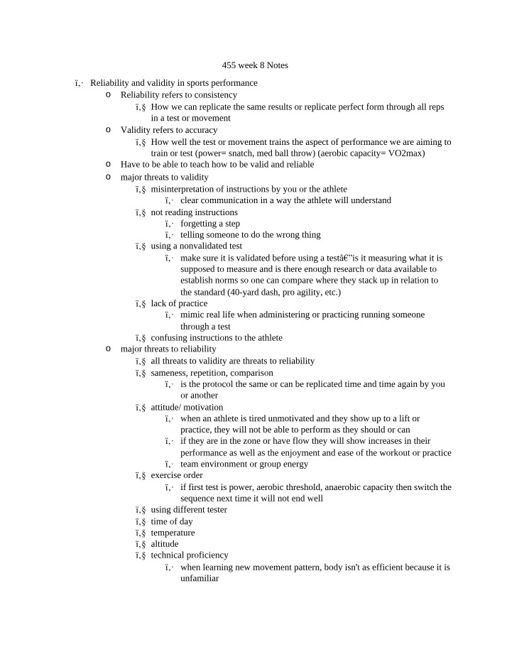 Reliability and Validity in Sports Performance