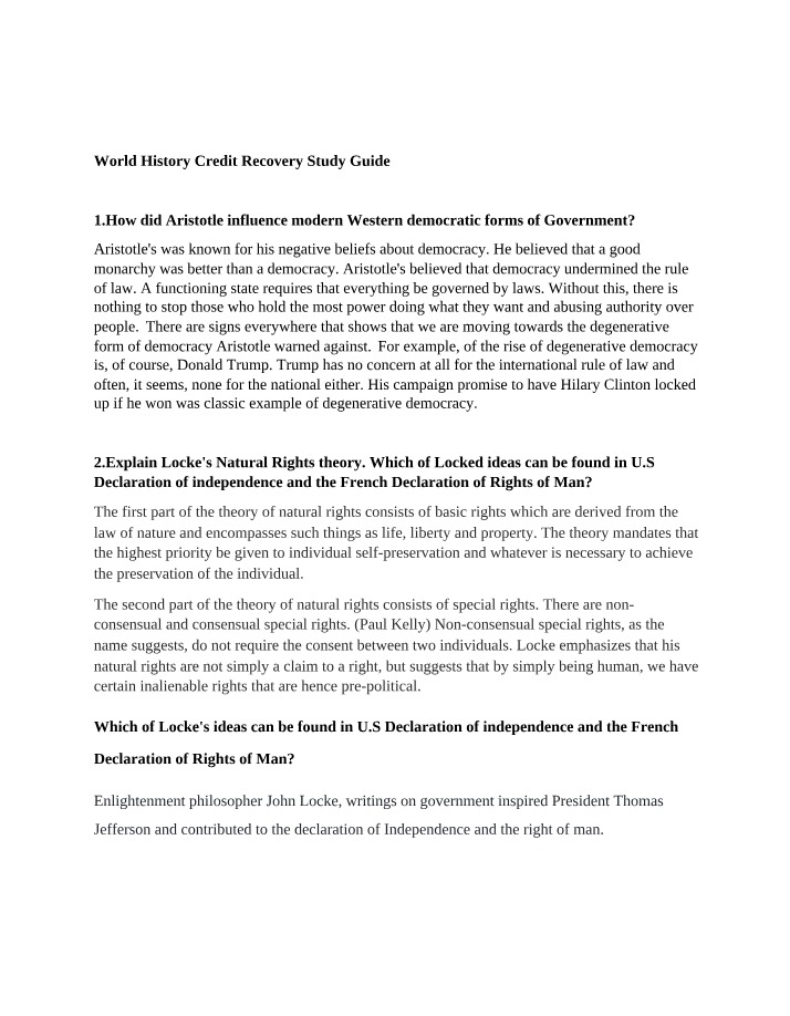 World History Study Guide for Credit Recovery