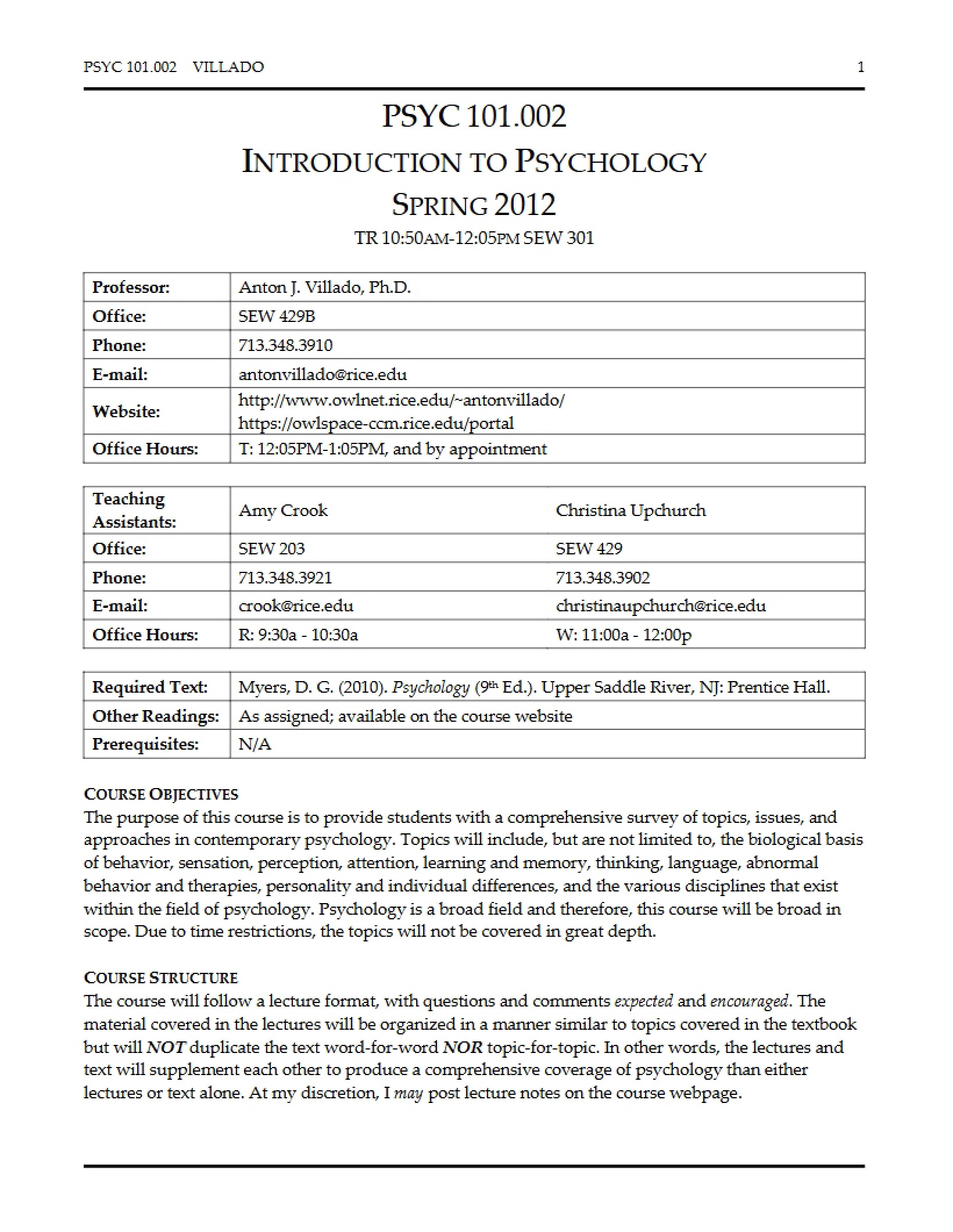 Introductory Psychology Course
