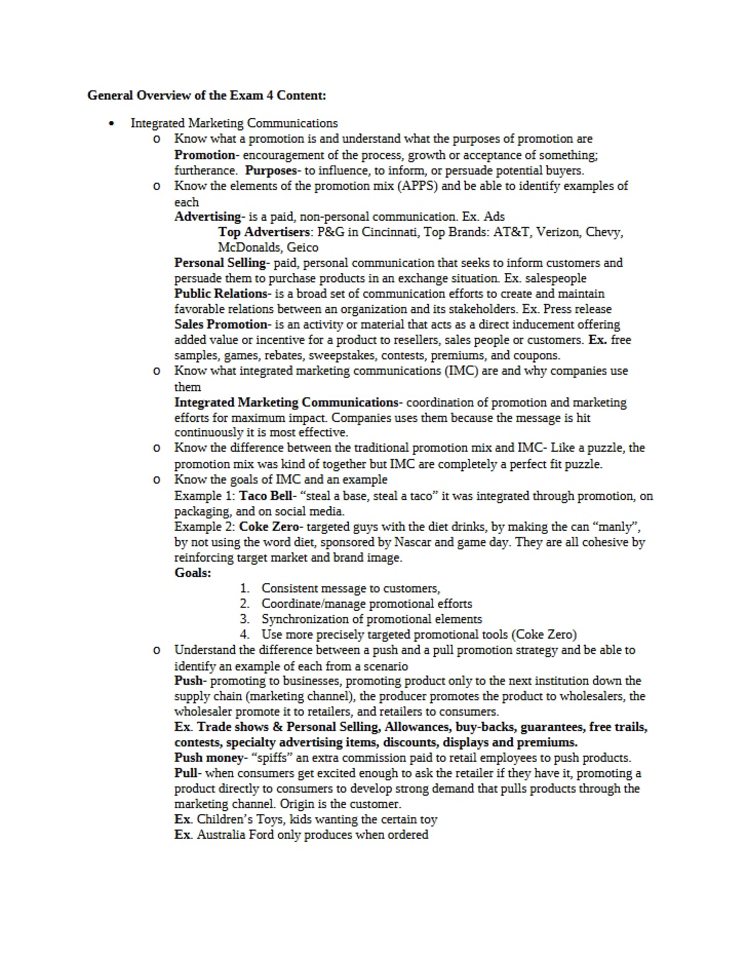 Overview of Content for Exam 4
