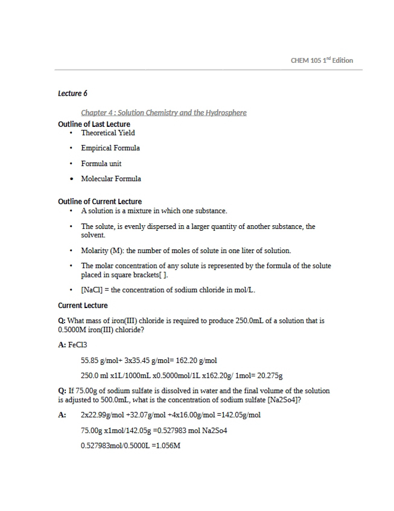 Hydrosphere and Chemistry of Solutions