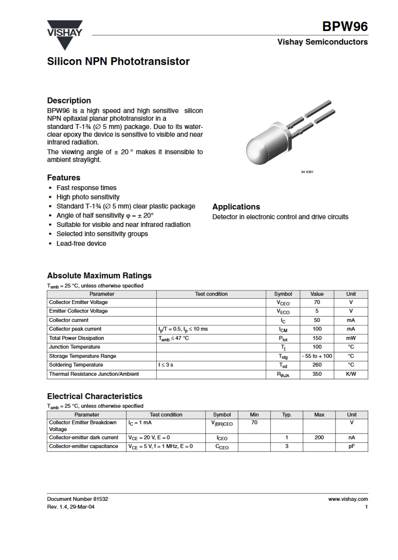 Phototransistor Silicon NPN