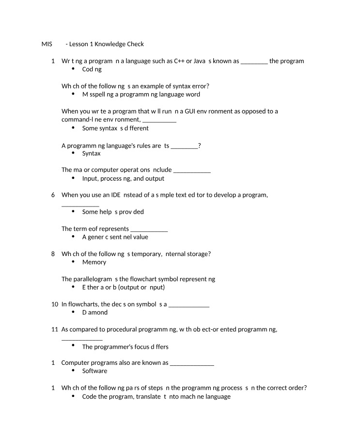 Knowledge Check - Lesson 1 (MIS 525)