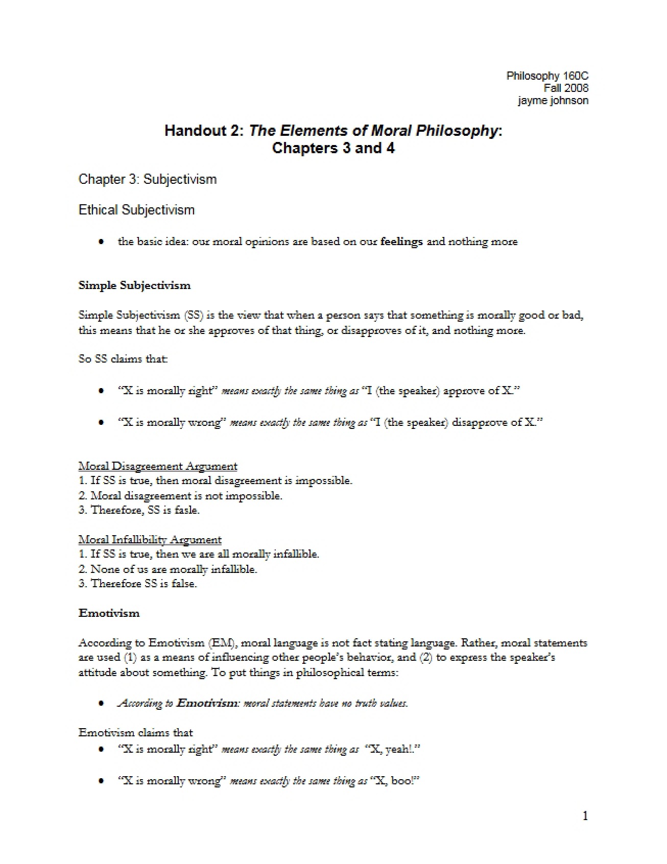 Moral Philosophy Elements