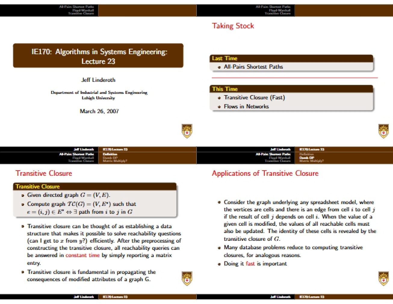 Lecture Notes (IE 170)