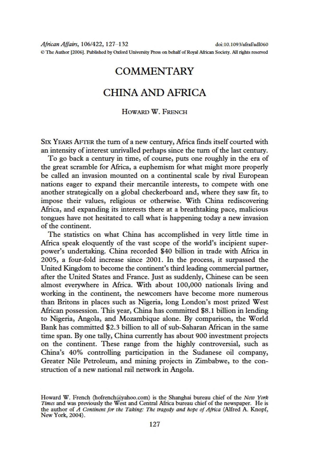 China and Africa Commentary