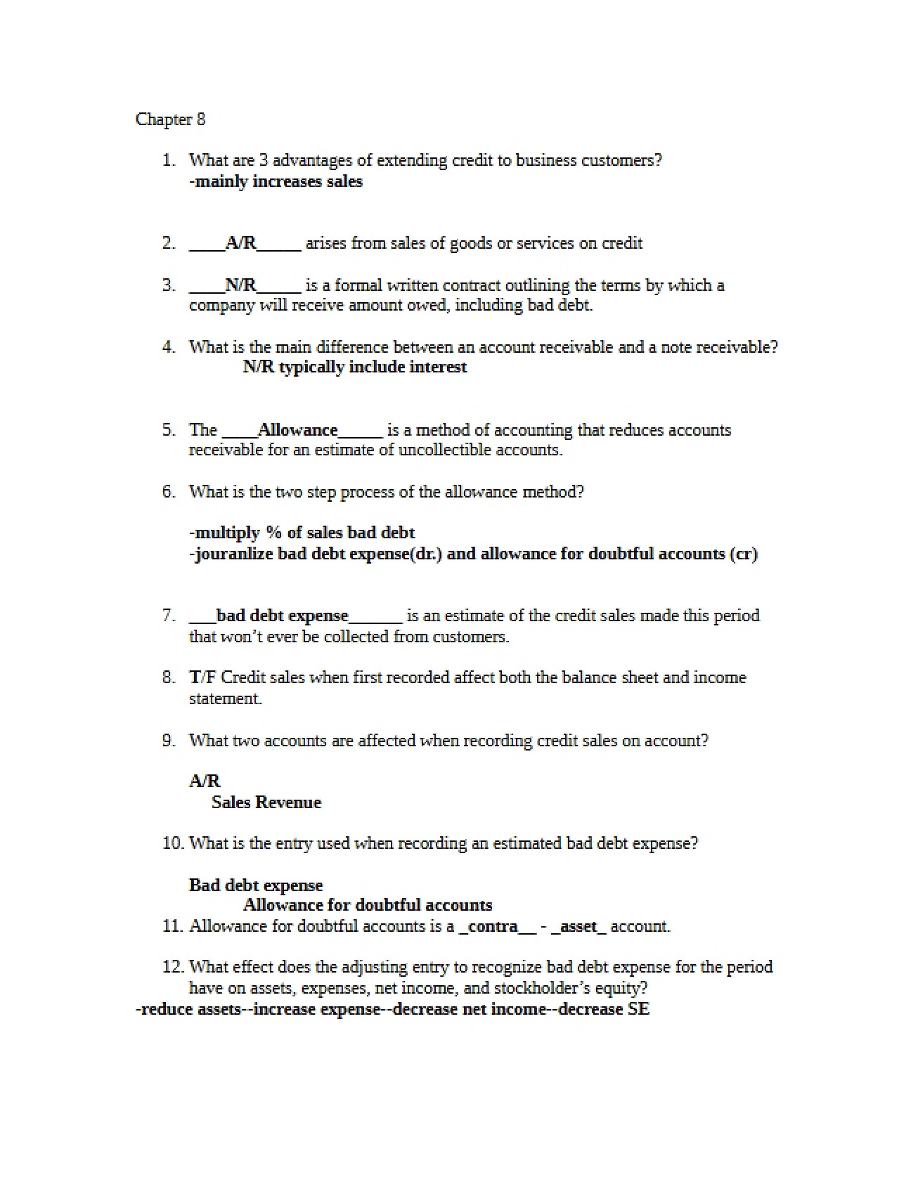 Practice Exercises for the Financial Accounting Course