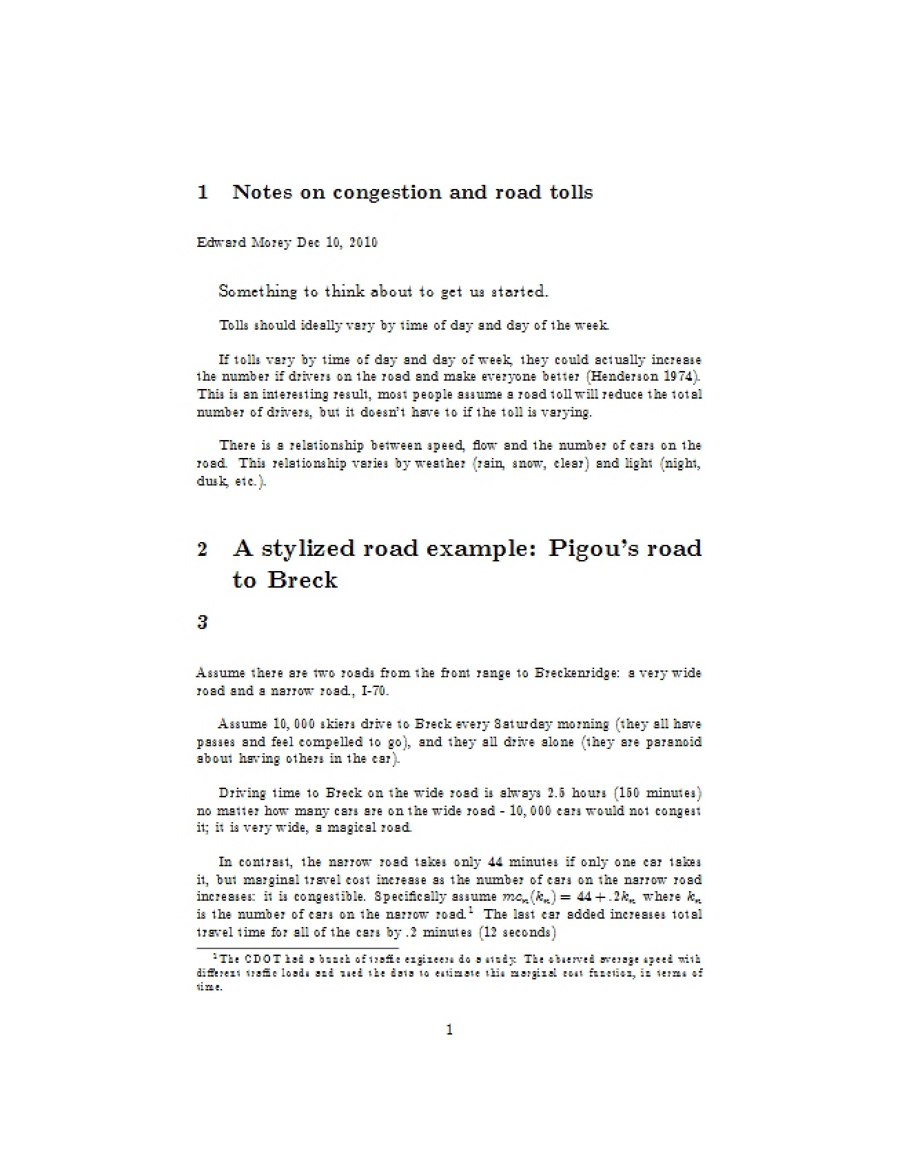 Notes on Road Tolls and Congestion