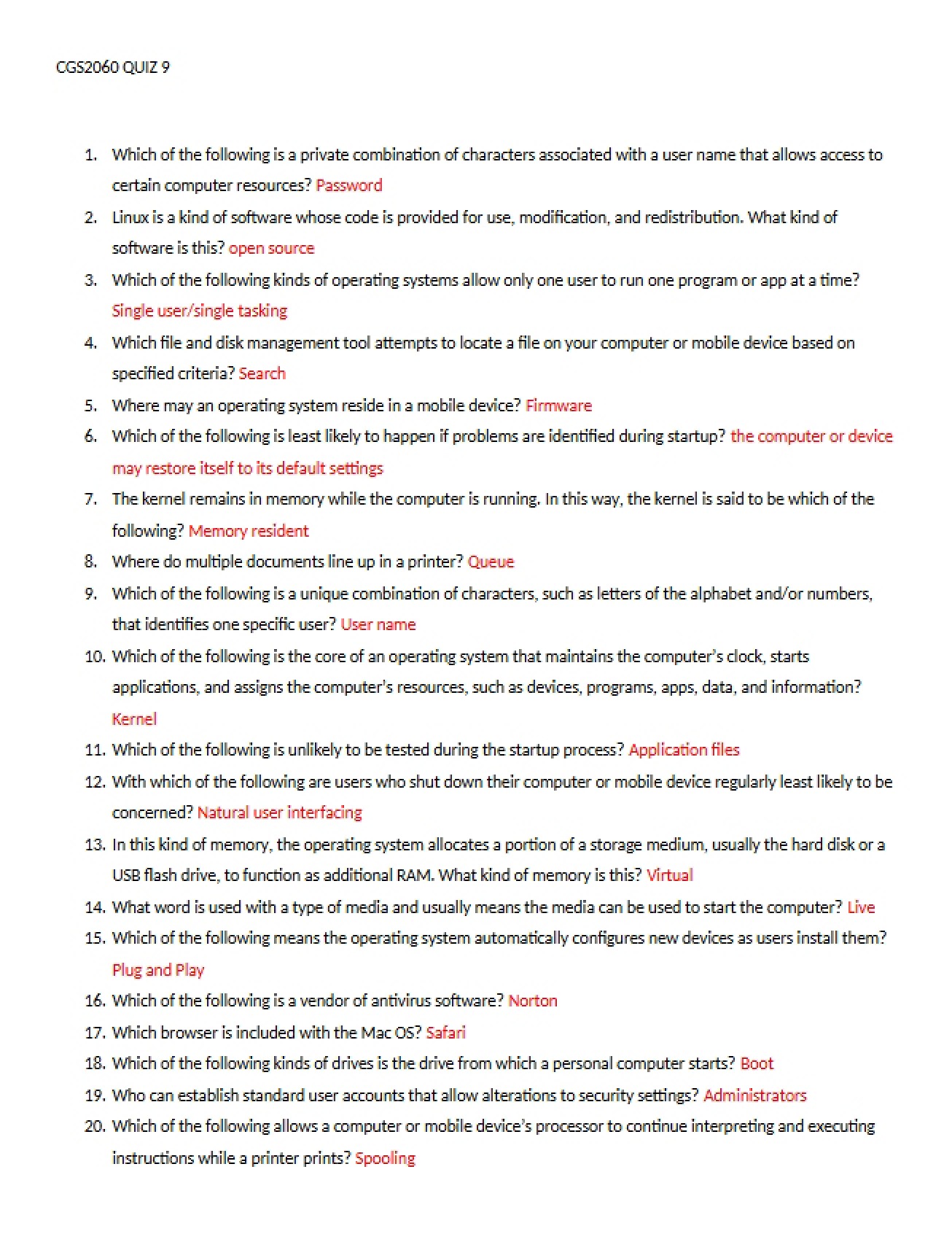 Ninth Quiz