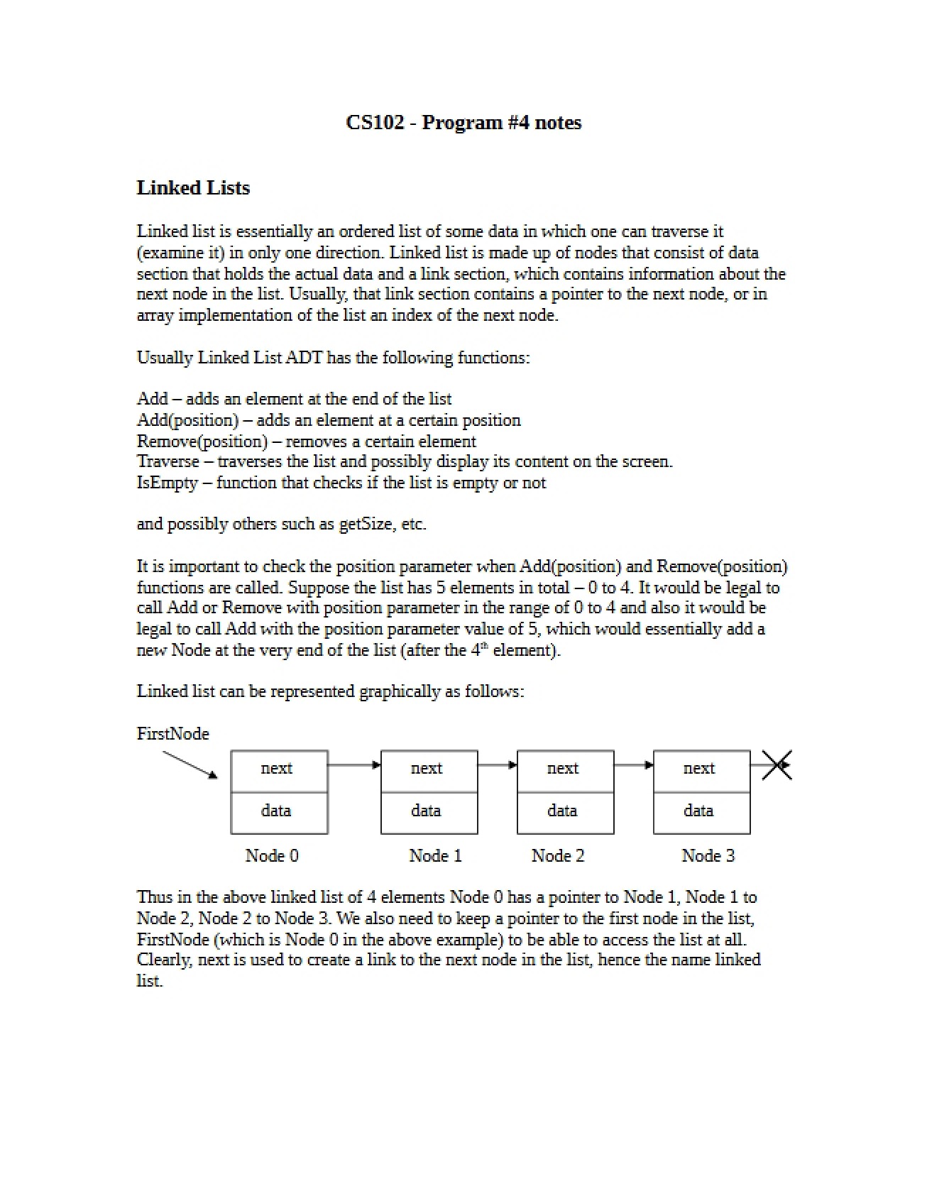 Notes for Fourth Programming Assignment