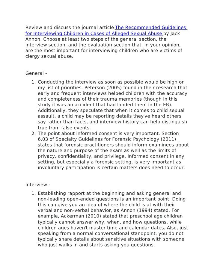Guidelines for Interviewing Children in Alleged Sexual Abuse Cases