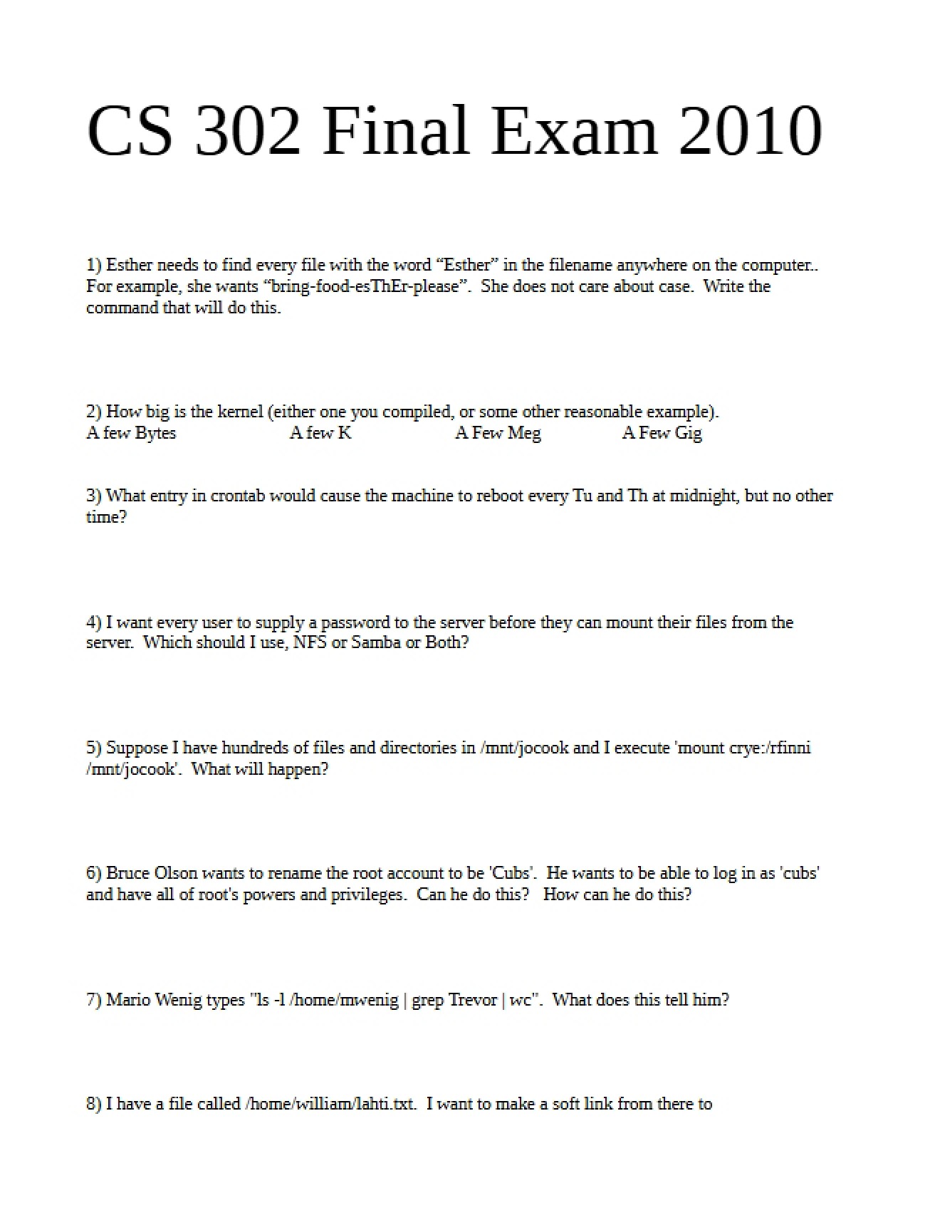 Unix SysAdmin Final Exam