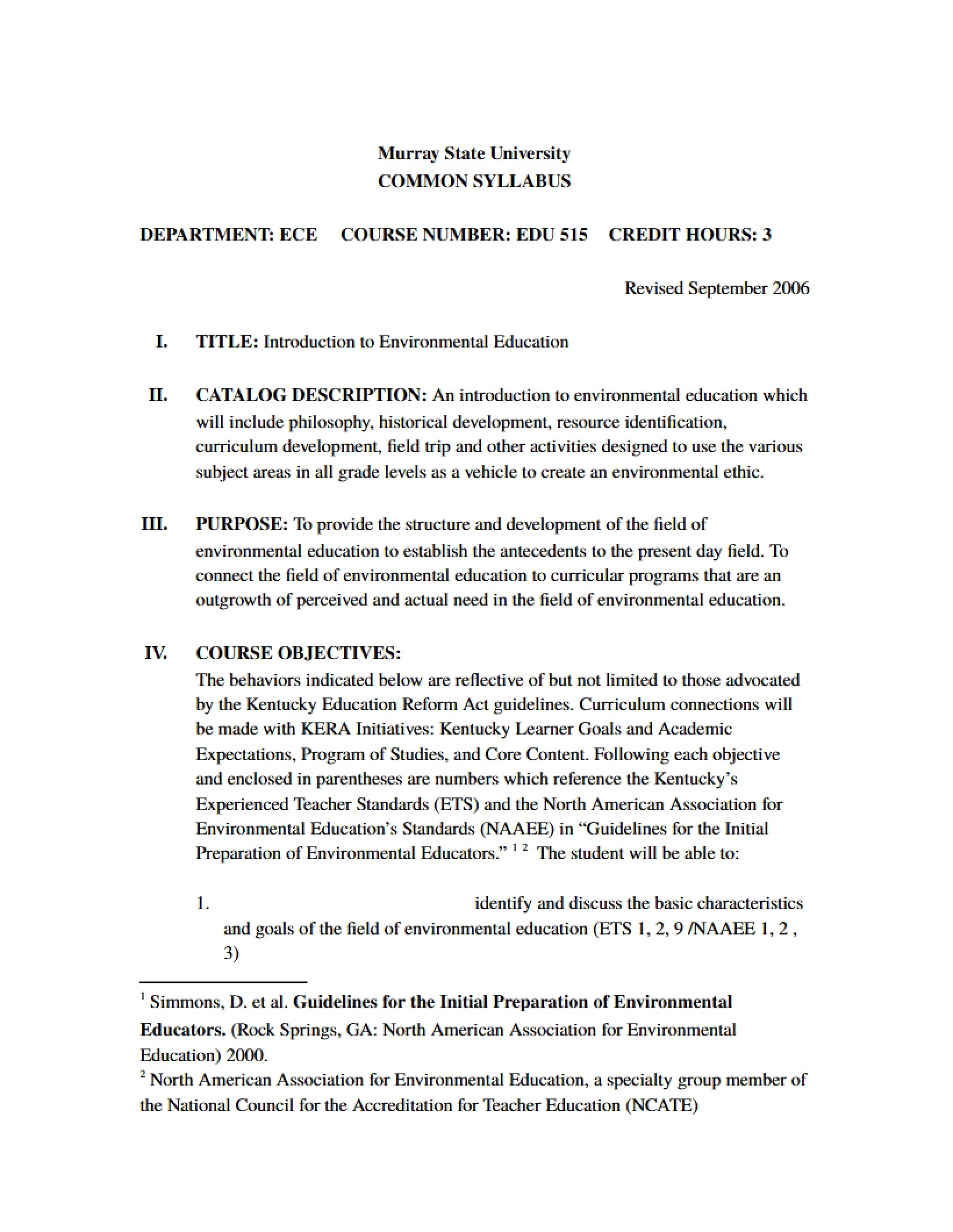 Syllabus - Introduction to Environmental Education