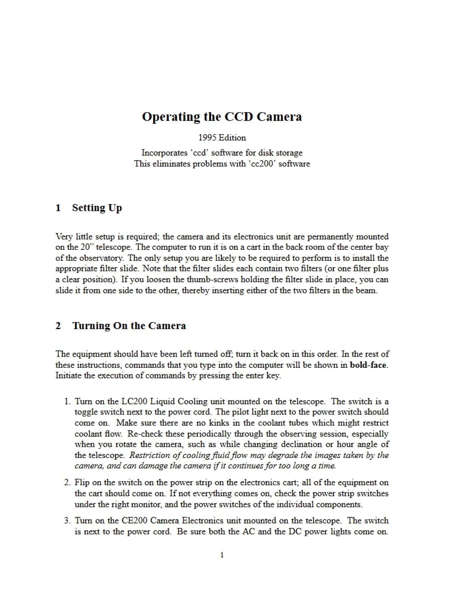 CCD Camera Operation