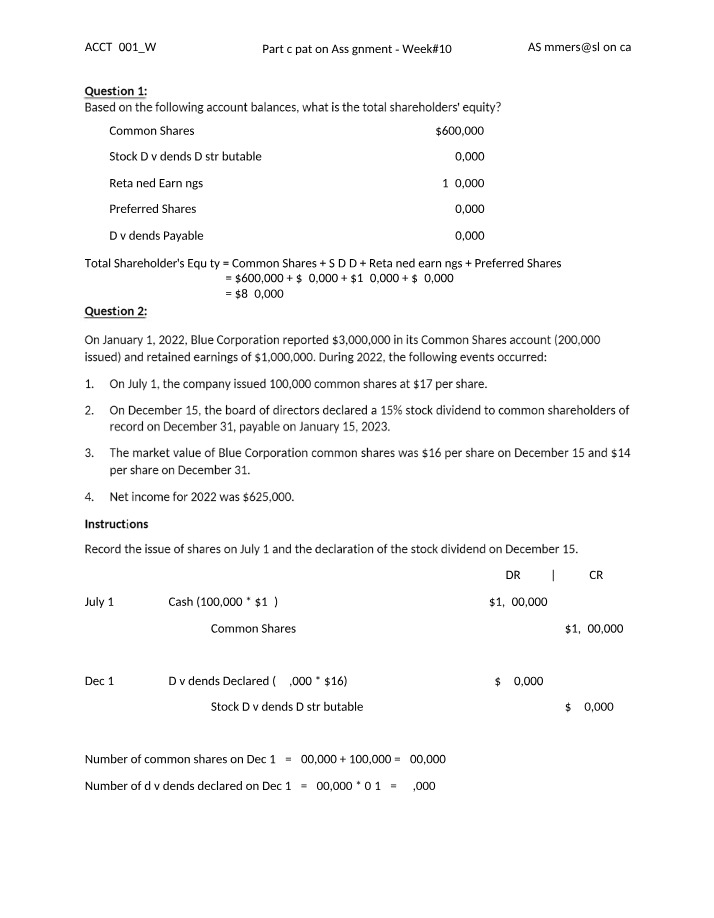 Recording Stock and Calculating Total Shareholders' Equity