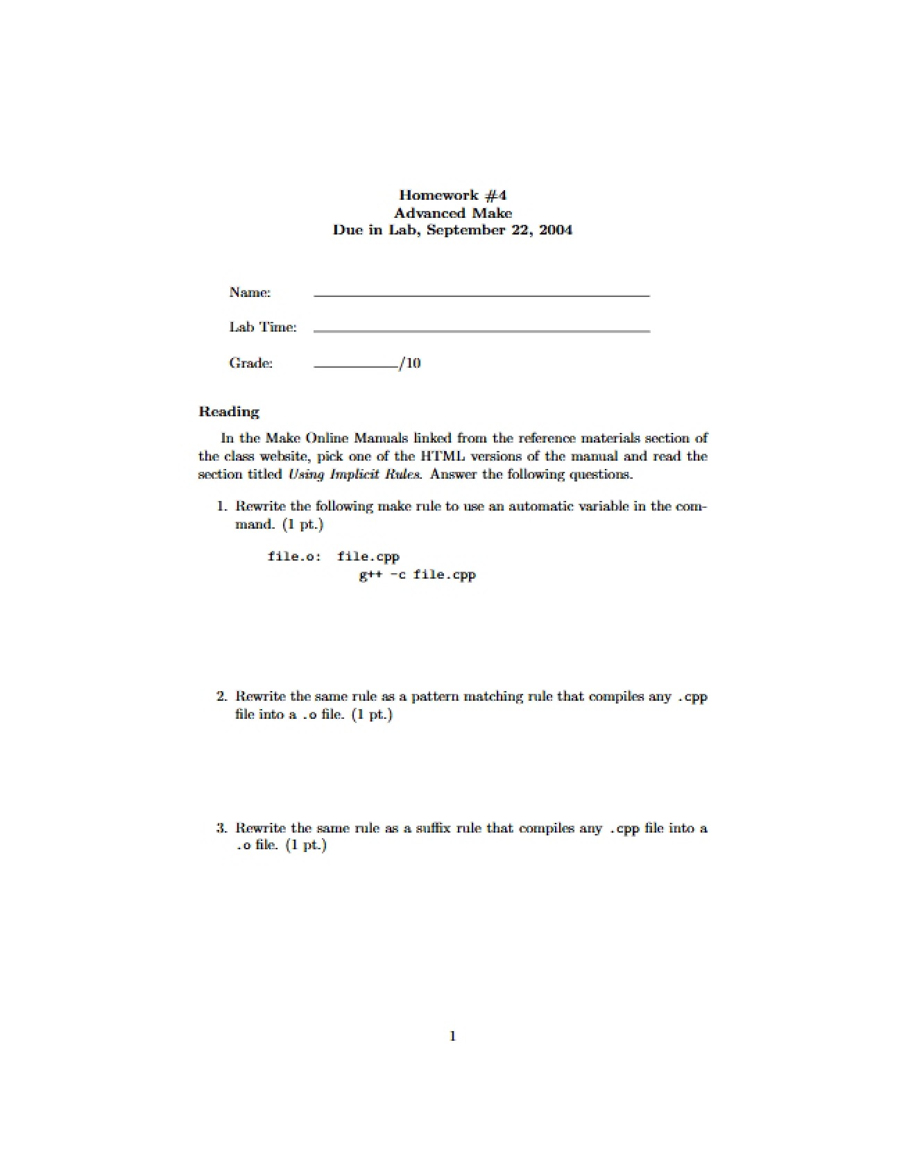 Homework Assignment Number Four