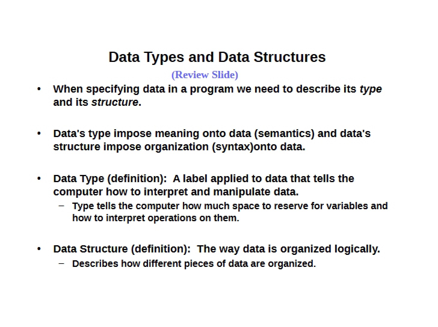 Data Structures and Types