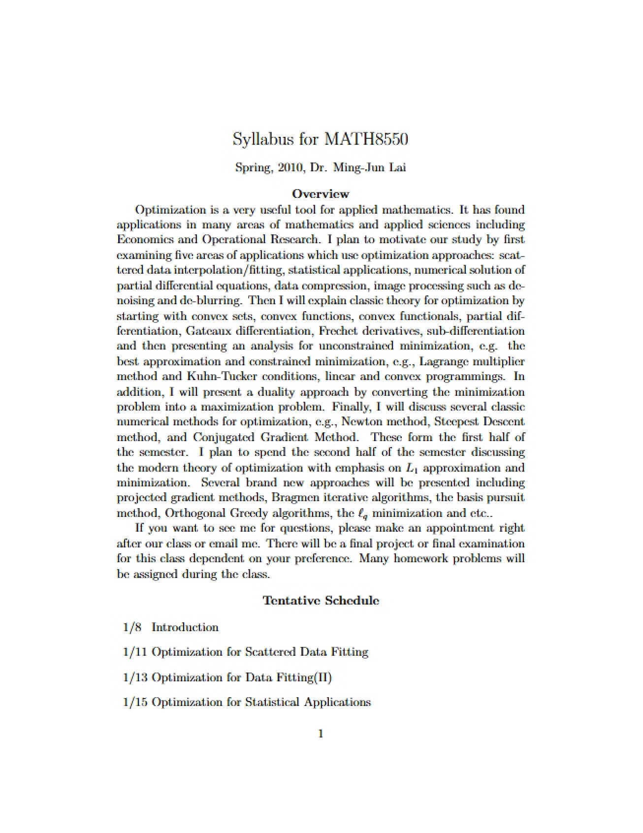 MATH 8550, Spring 2010 (Lai)