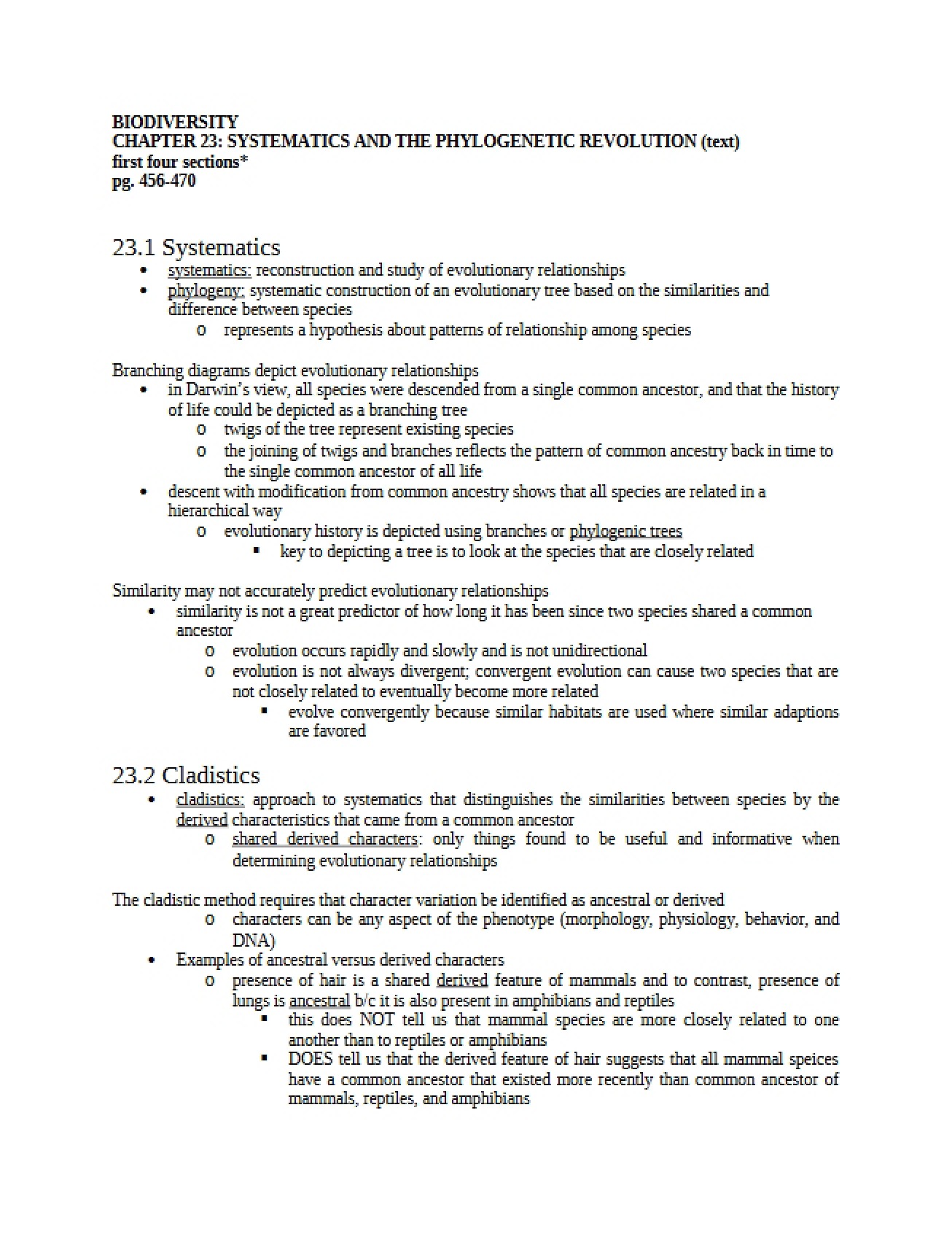 Systematics (Chapter 23)